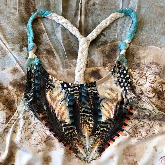 Sophie & Mia Feather Print High- Low Dress with Braided Racerback Straps - Picture 2 of 14